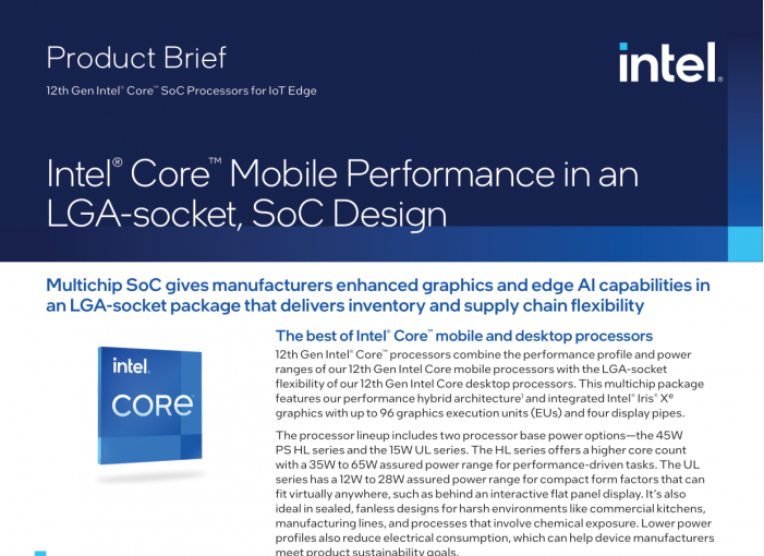 英特爾為物聯(lián)網(wǎng)邊緣計(jì)算市場推出插槽式12代酷睿SoC解決方案